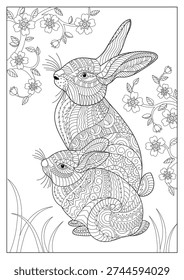 Rabbits and apple blossom branches