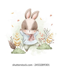 Rabbits and Autumn Leaves at Garden