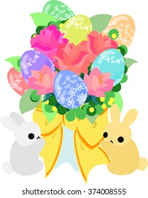 The rabbits with a bouquet of Easter egg