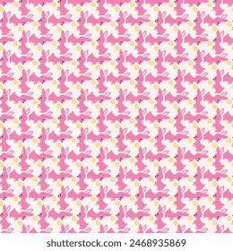 Rabbits With Butterflies Seamless Vector Pattern Design