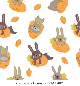 rabbits and carrot   seamless  pattern , vector illustration