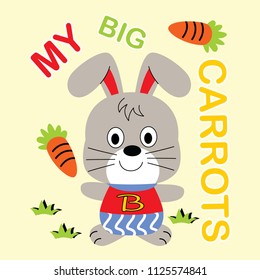 rabbits and carrots, cartoon vector illustration