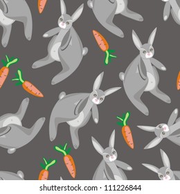 rabbits and carrots on dark background animal seamless pattern