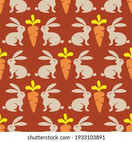 Kaninchen und Karotten, orange und gelb, Nahtlose Muster