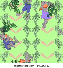  rabbits and carrots seamless background