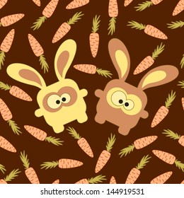 Rabbits and carrots seamless pattern. Vector illustration