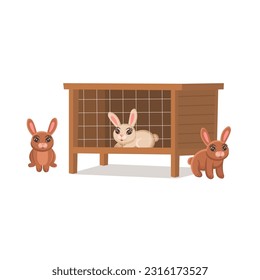 Сage with rabbits. Cartoon rabbits for kids. Farm animals.Vector illustration