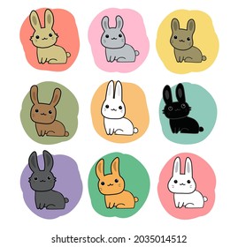 rabbits cartoon set vector collection
