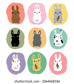 rabbits cartoon set vector collection
