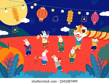 Rabbits are celebrating lunar new year, translation-I wish you best wishes for a happy new year 