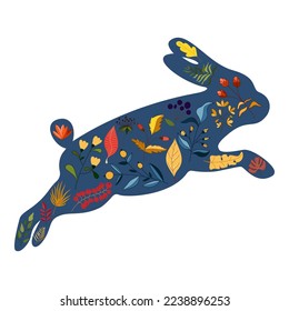 Rabbits character design with beautiful blossom flowers for Spring, Easter. Autumn Festival or Chinese New Year 2023, year of the Rabbit zodiac sign. Vector illustration