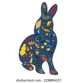 Rabbits character design with beautiful blossom flowers for Spring, Easter. Autumn Festival or Chinese New Year 2023, year of the Rabbit zodiac sign. Vector illustration