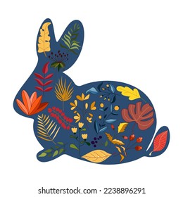 Rabbits character design with beautiful blossom flowers for Spring, Easter. Autumn Festival or Chinese New Year 2023, year of the Rabbit zodiac sign. Vector illustration