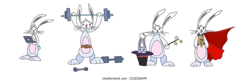 rabbits characters in different situations funny. vector stock image