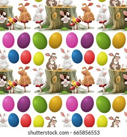 Rabbits and colorful eggs illustration