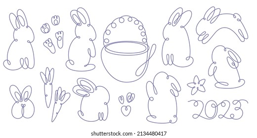 Kaninchen-Endloslinie. Handgezeichnet süßes Hasen auf weißem Hintergrund. Wasserkaninchen-Symbol des Jahres. Vektorgrafik