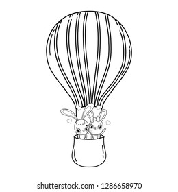 rabbits couple flying in balloon air hot valentines day