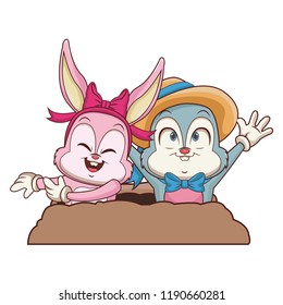 Rabbits couple in ground