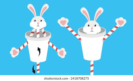 Rabbits in the cup. Cute cartoon characters. Vector illustration.