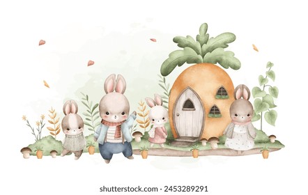 Rabbits and Cute House at Garden