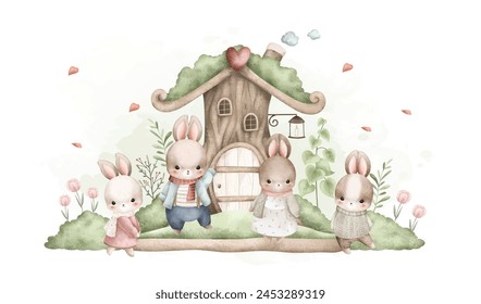 Rabbits and Cute House at Garden