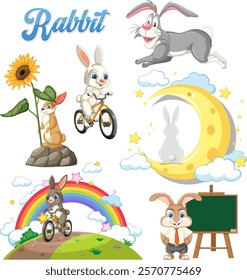 Rabbits cycling, teaching, and enjoying nature's beauty