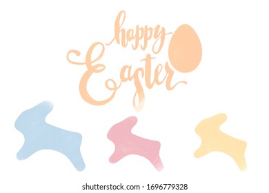 Rabbits decorative silhouettes. Easter basis elements in pastel colors design on white background