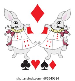 Rabbits with Diamond Card Illustration (Vector)