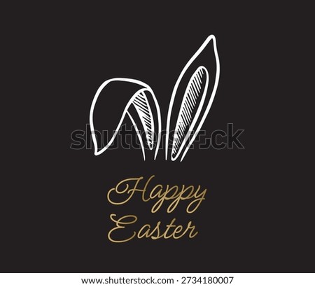 Rabbits ears on black, Happy Easter. Hand drawn illustration.
