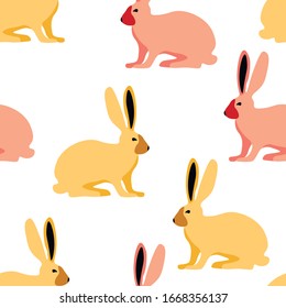 Rabbits, easter , animal , fashion vector seamless pattern on white background. Concept for wallpaper, wrapping paper, textile ,cards 