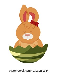 Rabbits in an Easter egg. Colorful, bright, funny, stylish