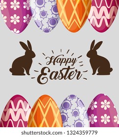 rabbits with easter eggs decoration to event