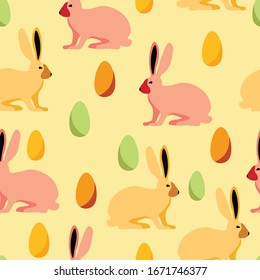 Rabbits, easter eggs vector seamless pattern . Concept for wallpaper, wrapping paper , cards, print 