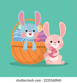 rabbits and eggs in basket characters