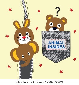 rabbits, elephants and bears from zippers and bags, vector illustration