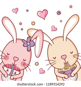 Rabbits and food kawaii