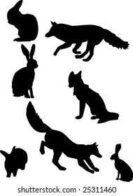 rabbits and foxes collection - vector