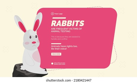 Rabbits are frequent victims of animal testing landscape banner template. 