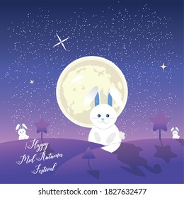 Rabbits in full moon night. Mid autumn festival - Vector