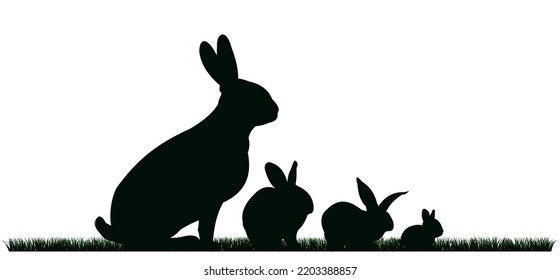 Rabbits are grazing. Picture silhouette. Farm pets. Fur animals. Isolated on white background. Vector