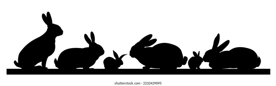 Rabbits are grazing. Picture silhouette. Farm pets. Fur animals. Isolated on white background. Vector.