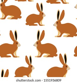Rabbits , hares animals vector seamless pattern on white background . Concept for print, textile, web design, cards 