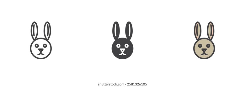 Rabbit's head different style icon set. Line, glyph and filled outline colorful version, outline and filled vector sign. Symbol, logo illustration. Vector graphics