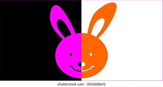 A RABBIT'S HEAD WITH A LIGHT PINK AND GRAY IN BLACK AND WHITE