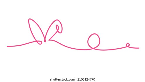 Rabbit's hears with egg. One continuous line drawing .  Simple vector illustration.