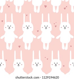 Rabbits, hearts, hand drawn backdrop. Colorful seamless pattern with muzzles of animals. Decorative cute wallpaper, good for printing. Overlapping colored background vector