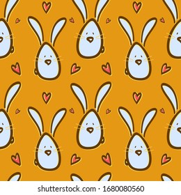 Rabbits with hearts vector seamless pattern. Easter Bunny, festive packaging, print, decoration, decoration, textiles, cards.