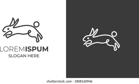 Rabbits jumping line art logo design white and black background . emblems, badges, labels template vintage design element.
 Isolated for t shirt .Rabbits logo template vector illustration vintage 