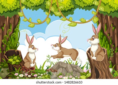 Rabbits Jungle Scene Illustration Stock Vector (Royalty Free ...