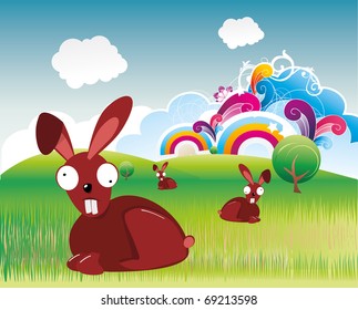 rabbits in a landscape vector